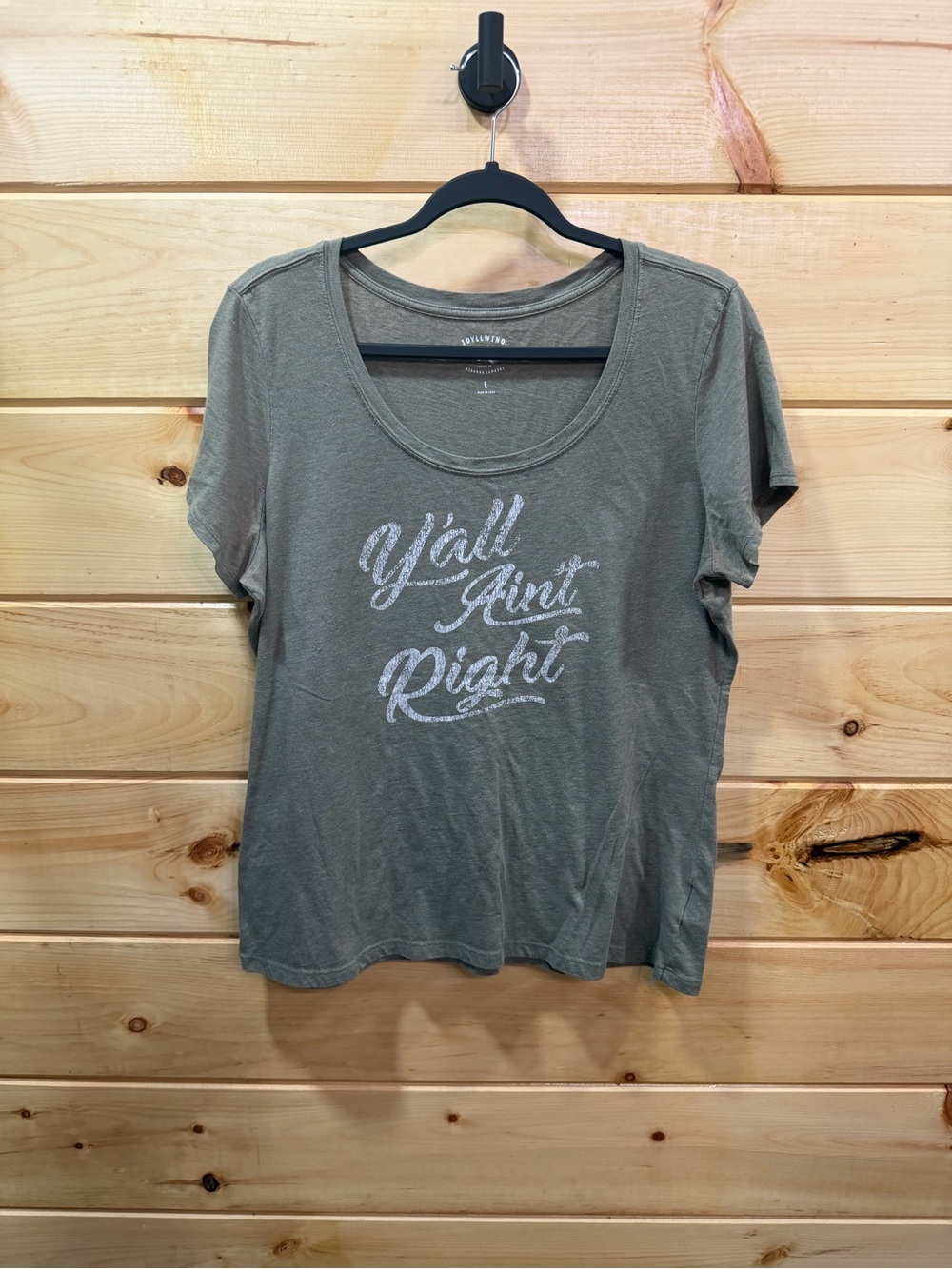 Idyllwind Olive Scoop Neck Graphic Tee - White Script